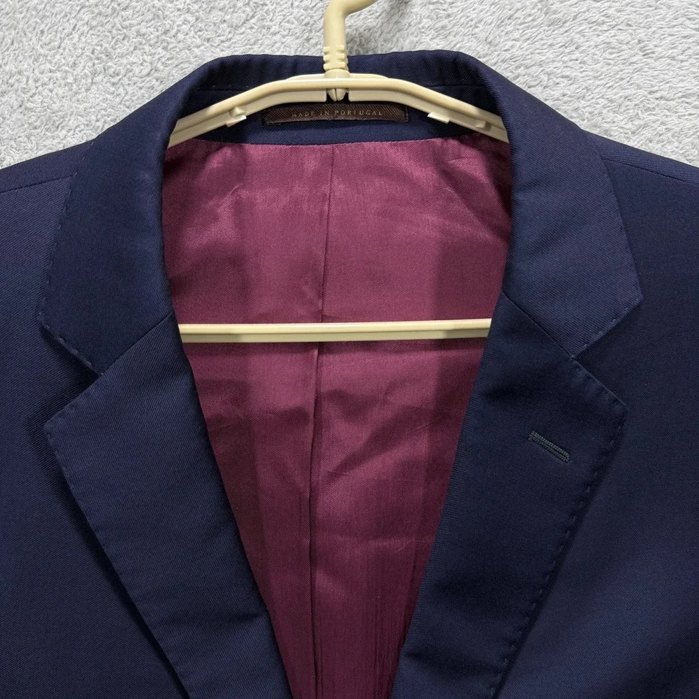 J.Hilburn Blazer Mens 47L Navy Blue Classic Fit Wool Suit Jacket Vitale Barberis